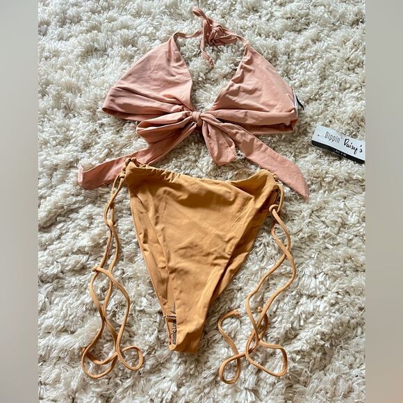 Nwt Dippin’ daisy’s blush nude caramel high waist side tie bikini - Picture 1 of 3